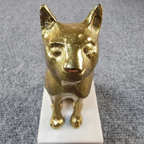 Vintage 6" Gold Textured Cat Figurine Statue on White Marble Base Bookend Decor - Picture 15 of 16